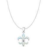 Lab Created White Opal Fleur De Lis Pendant Cable Chain Necklace 925 Sterling Silver