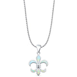 Lab Created White Opal Fleur De Lis Pendant Rope Chain Necklace 925 Sterling Silver