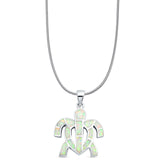 Lab Created White Opal Turtle Pendant Snake Chain Necklace 925 Sterling Silver