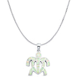 Lab Created White Opal Turtle Pendant Box Chain Necklace 925 Sterling Silver