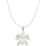 Lab Created White Opal Turtle Pendant Cable Chain Necklace 925 Sterling Silver