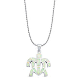 Lab Created White Opal Turtle Pendant Rope Chain Necklace 925 Sterling Silver
