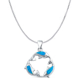Lab Created Blue Opal Dolphin Pendant Box Chain Necklace 925 Sterling Silver