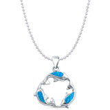 Lab Created Blue Opal Dolphin Pendant Bead Chain Necklace 925 Sterling Silver