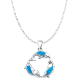 Lab Created Blue Opal Dolphin Pendant Rolo Chain Necklace 925 Sterling Silver