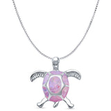 Lab Created Pink Opal Turtle Pendant Box Chain Necklace 925 Sterling Silver