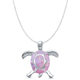 Lab Created Pink Opal Turtle Pendant Cable Chain Necklace 925 Sterling Silver
