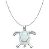 Lab Created White Opal Turtle Pendant Box Chain Necklace 925 Sterling Silver