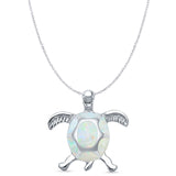 Lab Created White Opal Turtle Pendant Cable Chain Necklace 925 Sterling Silver