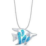 Lab Created Blue Opal Angel Fish Pendant Rope Chain Necklace 925 Sterling Silver