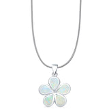 Lab Created White Opal Plumeria Pendant Snake Chain Necklace 925 Sterling Silver