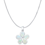 Lab Created White Opal Plumeria Pendant Box Chain Necklace 925 Sterling Silver
