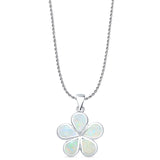 Lab Created White Opal Plumeria Pendant Rope Chain Necklace 925 Sterling Silver