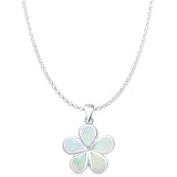 Lab Created White Opal Plumeria Pendant Rolo Chain Necklace 925 Sterling Silver