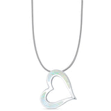 Lab Created White Opal Heart Pendant Snake Chain Necklace 925 Sterling Silver