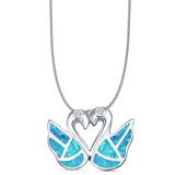 Lab Created Blue Opal Swan Pendant Snake Chain Necklace 925 Sterling Silver