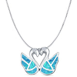 Lab Created Blue Opal Swan Pendant Box Chain Necklace 925 Sterling Silver