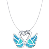 Lab Created Blue Opal Swan Pendant Cable Chain Necklace 925 Sterling Silver