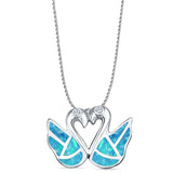 Lab Created Blue Opal Swan Pendant Rope Chain Necklace 925 Sterling Silver