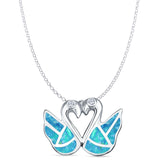 Lab Created Blue Opal Swan Pendant Rolo Chain Necklace 925 Sterling Silver