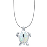 Lab Created White Opal Turtle Pendant Snake Chain Necklace 925 Sterling Silver