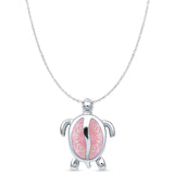 Lab Created Pink Opal Turtle Pendant Cable Chain Necklace 925 Sterling Silver