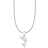 Lab Created White Opal Dolphin Pendant Snake Chain Necklace 925 Sterling Silver