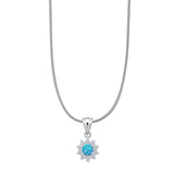 Lab Created Blue Opal &  CZ Floral Pendant Snake Chain Necklace 925 Sterling Silver