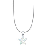 Lab Created White Opal Starfish Pendant Snake Chain Necklace 925 Sterling Silver