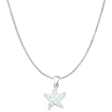 Lab Created White Opal Starfish Pendant Box Chain Necklace 925 Sterling Silver