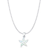 Lab Created White Opal Starfish Pendant Bead Chain Necklace 925 Sterling Silver