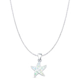 Lab Created White Opal Starfish Pendant Cable Chain Necklace 925 Sterling Silver