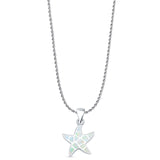 Lab Created White Opal Starfish Pendant Rope Chain Necklace 925 Sterling Silver