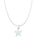 Lab Created White Opal Starfish Pendant Rolo Chain Necklace 925 Sterling Silver