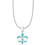 Lab Created Blue Opal Fleur De Lis Pendant Snake Chain Necklace 925 Sterling Silver