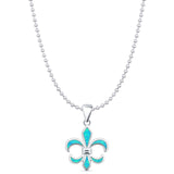Lab Created Blue Opal Fleur De Lis Pendant Bead Chain Necklace 925 Sterling Silver