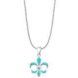 Lab Created Blue Opal Fleur De Lis Pendant Rope Chain Necklace 925 Sterling Silver