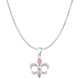 Lab Created Pink Opal Fleur De Lis Pendant Box Chain Necklace 925 Sterling Silver