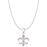 Lab Created Pink Opal Fleur De Lis Pendant Bead Chain Necklace 925 Sterling Silver