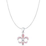 Lab Created Pink Opal Fleur De Lis Pendant Cable Chain Necklace 925 Sterling Silver