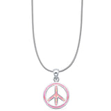 Lab Created Pink Opal Peace Sign Pendant Snake Chain Necklace 925 Sterling Silver