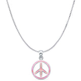 Lab Created Pink Opal Peace Sign Pendant Box Chain Necklace 925 Sterling Silver
