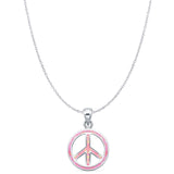 Lab Created Pink Opal Peace Sign Pendant Cable Chain Necklace 925 Sterling Silver
