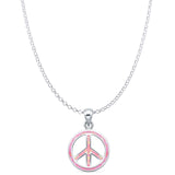 Lab Created Pink Opal Peace Sign Pendant Rolo Chain Necklace 925 Sterling Silver