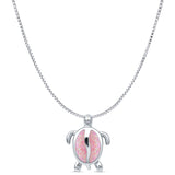 Lab Created Pink Opal Turtle Pendant Box Chain Necklace 925 Sterling Silver