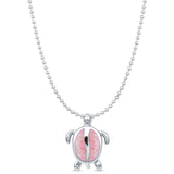Lab Created Pink Opal Turtle Pendant Bead Chain Necklace 925 Sterling Silver