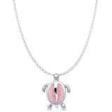 Lab Created Pink Opal Turtle Pendant Rolo Chain Necklace 925 Sterling Silver
