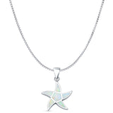 Lab Created White Opal Starfish Pendant Box Chain Necklace 925 Sterling Silver