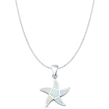 Lab Created White Opal Starfish Pendant Cable Chain Necklace 925 Sterling Silver