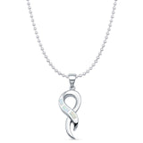 Lab Created White Opal Criss Cross Loop Twist Pendant Bead Chain Necklace 925 Sterling Silver